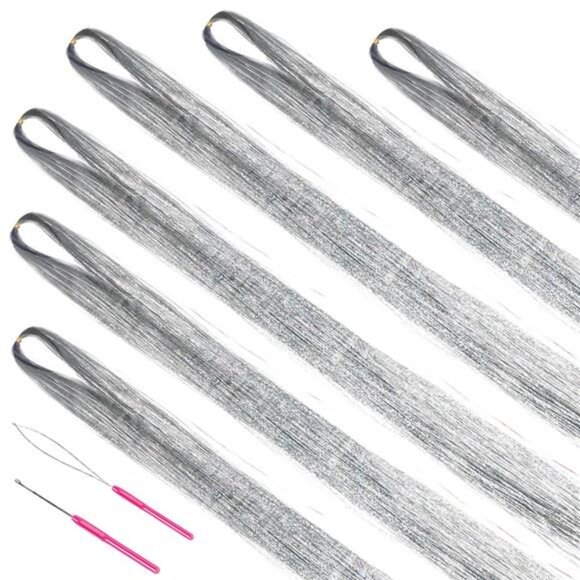 Hair Tinsel Kit With Tools 47Inch 1200  6Pcs (Silver) - Picture 3 of 8